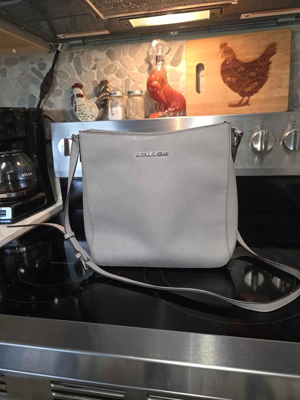 Michael Kors Pearl Grey Shoulder Bag with Silver Hardware